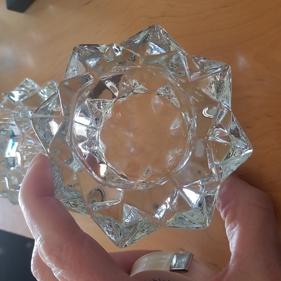 🔮 Two HEAVY Vintage Glass Tea Light Holders in Star Shape - Picture 2 of 11